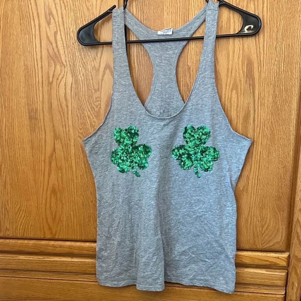 Pink sequin shamrock tank